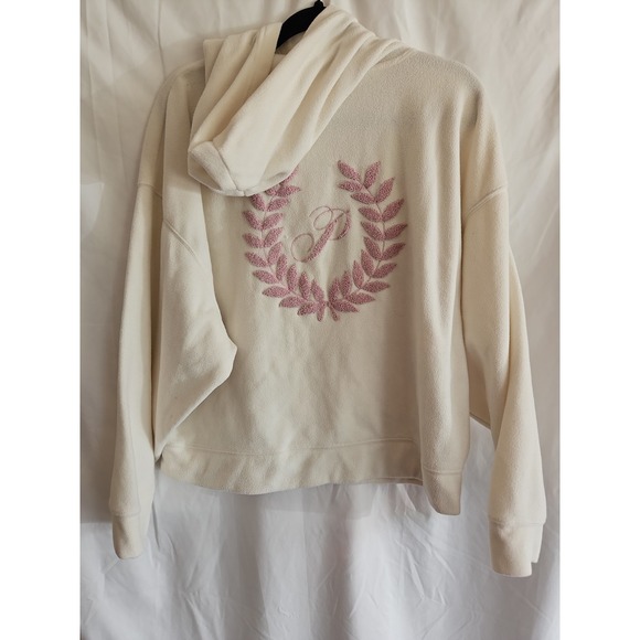 Victoria's Secret Tops - Victoria's Secret PINK Women's XL Ivory Fleece Hoodie Embroidered Crest Pullover